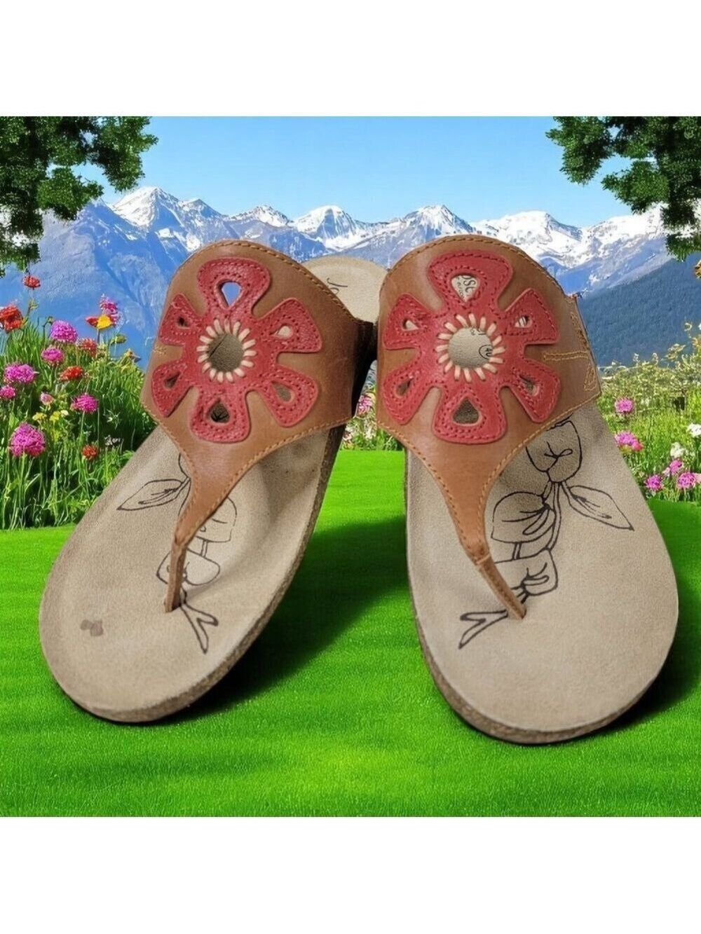 Josef Seibel Floral Leather Sandals Size 40 (US 9) – Comfort Footbed